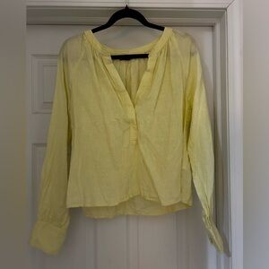 J. Crew Cabana Top in Linen Split Neck Blouse - Medium - Yellow